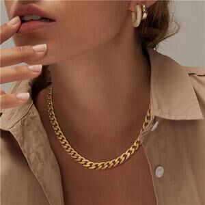 Dainty Chunky 14K Gold Plated Necklace 8MM Length:15.5"+2.1"extension